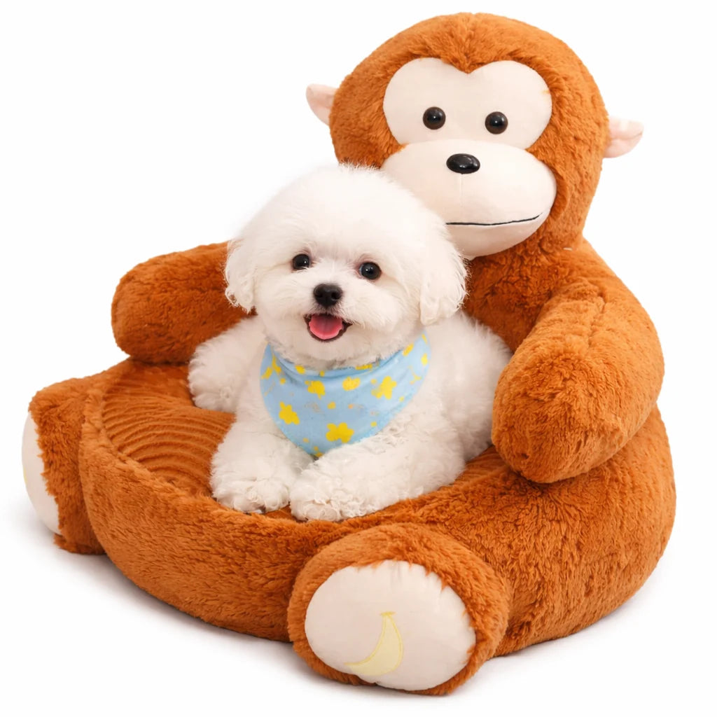Animal Themed Fluffy Sleeping Bed for Pets with Bolster Rim and Washable Fabric