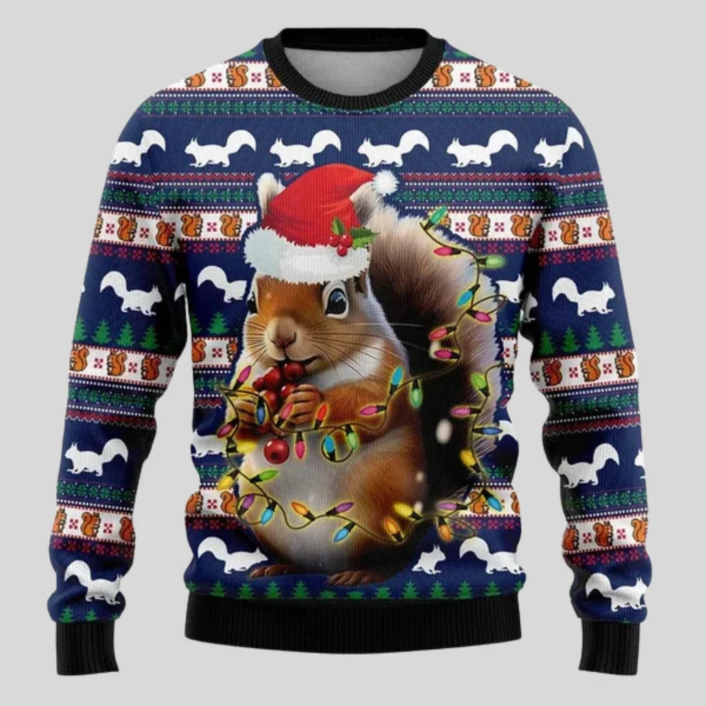 Mens Christmas Knit Pullover Jumper with Loose Cut and Round Neckline