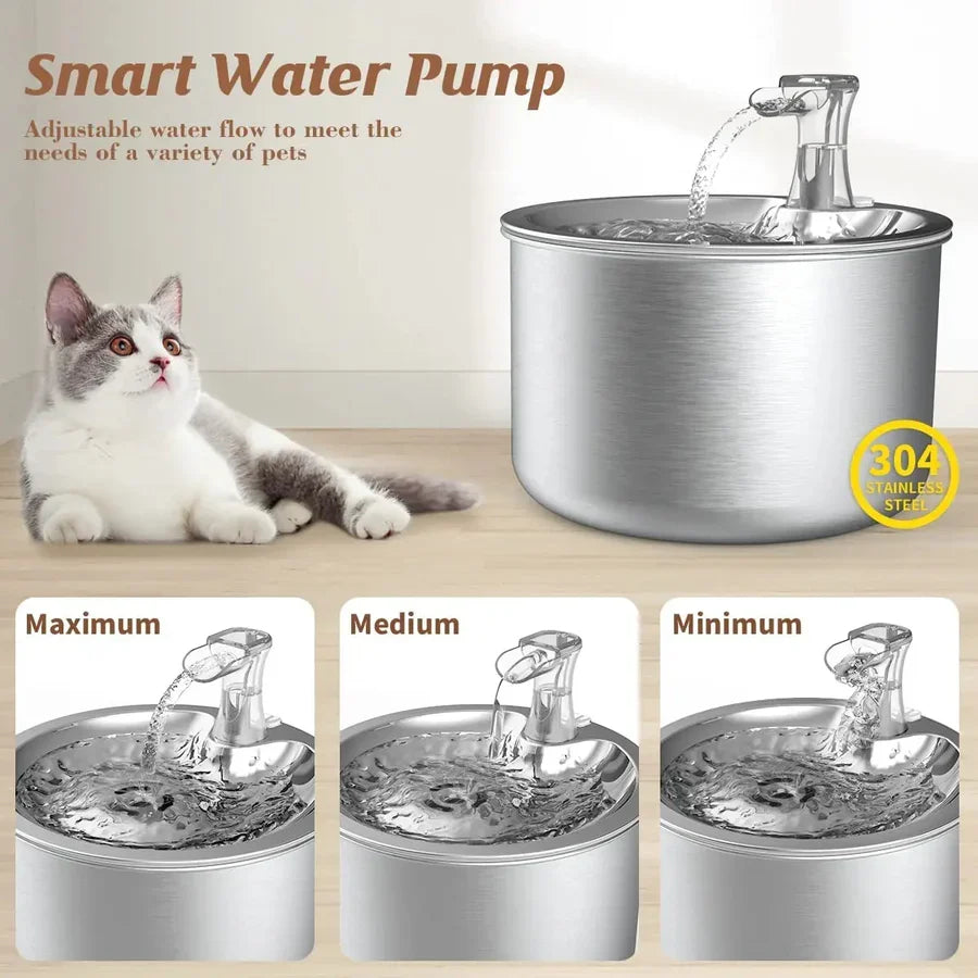 Motion Activated Steel Water Dispenser for Cats with Replaceable Filter Cartridge