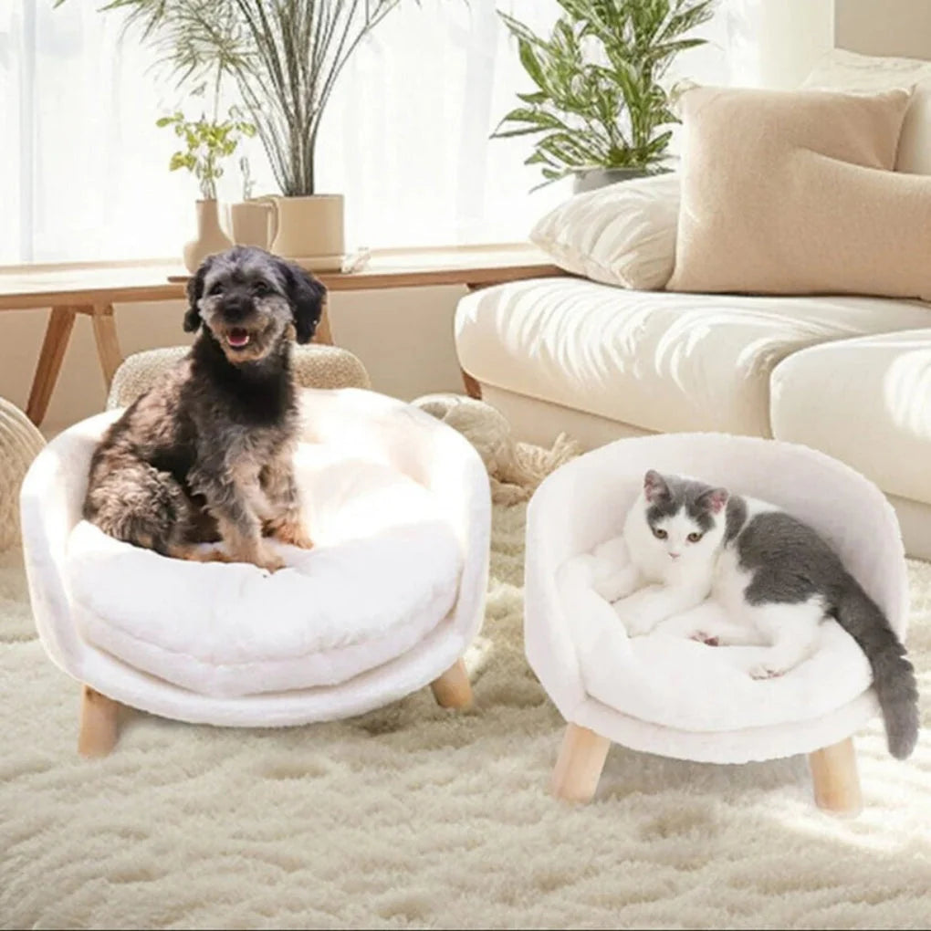 Elevated Circular Cat and Dog Lounger with Timber Legs and Detachable Padded Insert