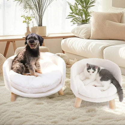 Elevated Circular Cat and Dog Lounger with Timber Legs and Detachable Padded Insert