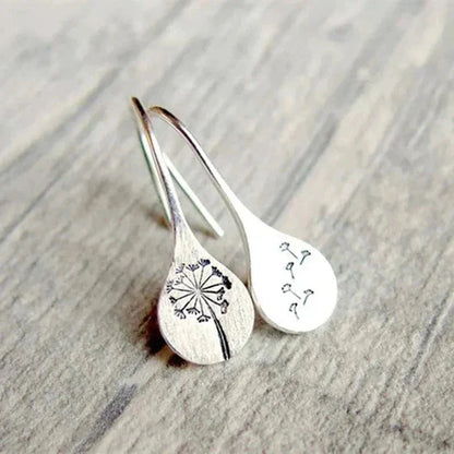 Women's 925 Silver Drop Earrings with Dandelion Wish Design and Fish Hook Backs