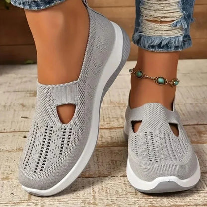 Ladies Breathable Knit Upper Trainers with Cushioned Insole and Lace Up Closure