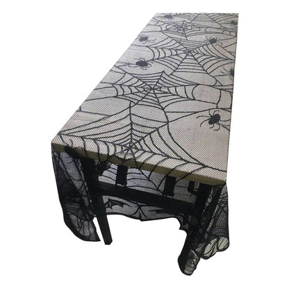 Spider Web Mesh Table Topper in Black for Halloween Snack Tables and Party Spreads