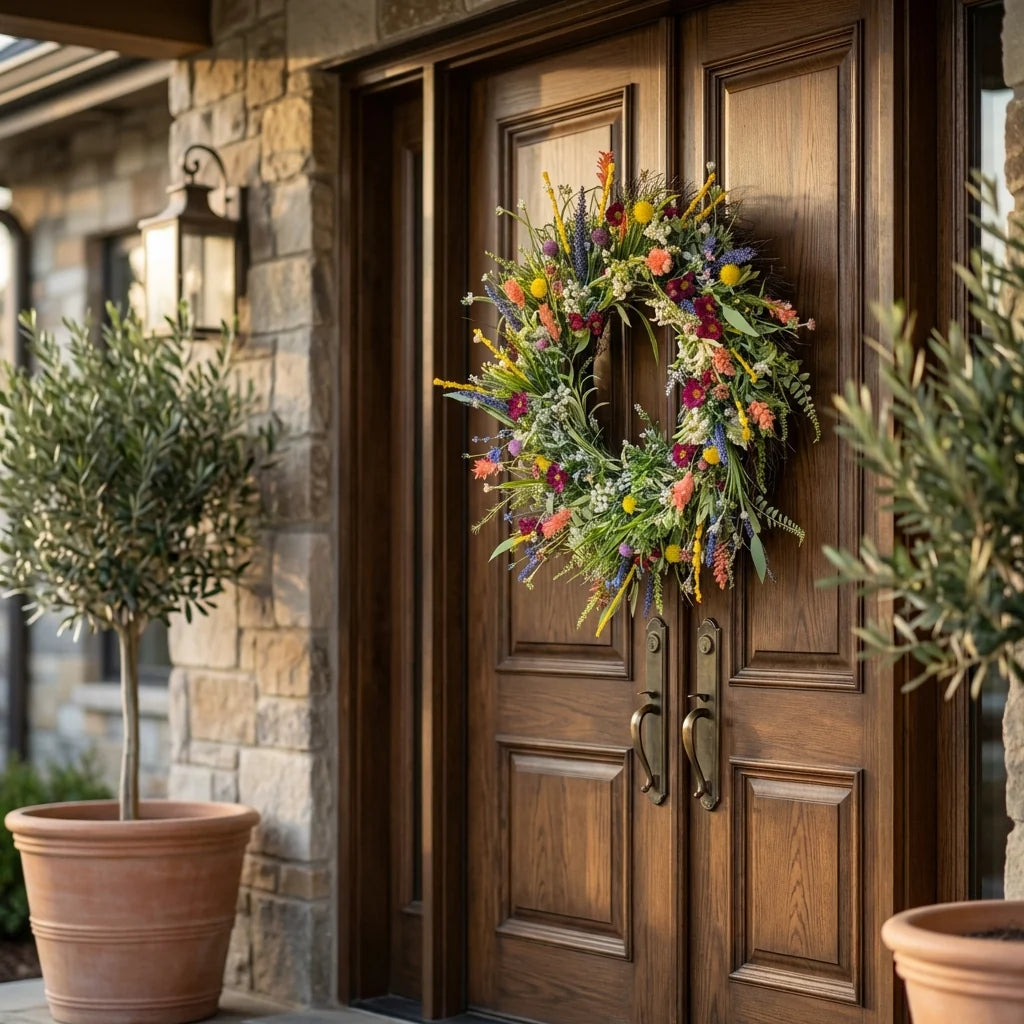 Bluebonnet and Indian Paintbrush Artificial Door Hanging Garland, 20 Inch Round