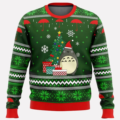 Vivid Fluorescent Festive Jumper for Men and Women, Deer and Snow Design with Crew Neckline