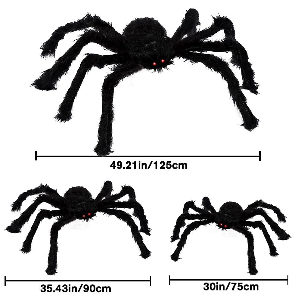 Poseable Hairy Spider Trio with 12 Foot Web for Halloween Doorways Hedges and Rails in Black Or White