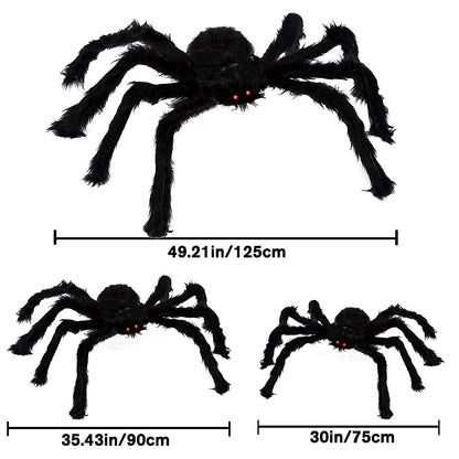 Poseable Hairy Spider Trio with 12 Foot Web for Halloween Doorways Hedges and Rails in Black Or White