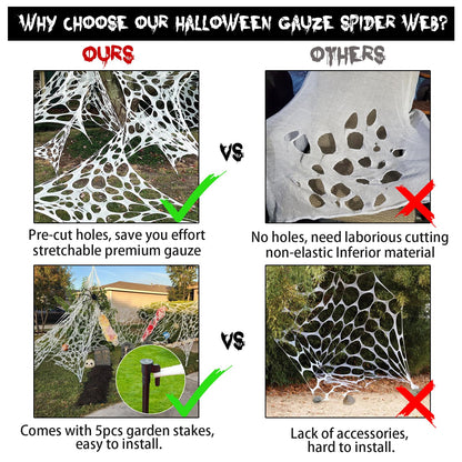 Stretch Web Netting Rolls 11.5 Feet Long with Ground Stakes for Halloween Porches Trees and Walls