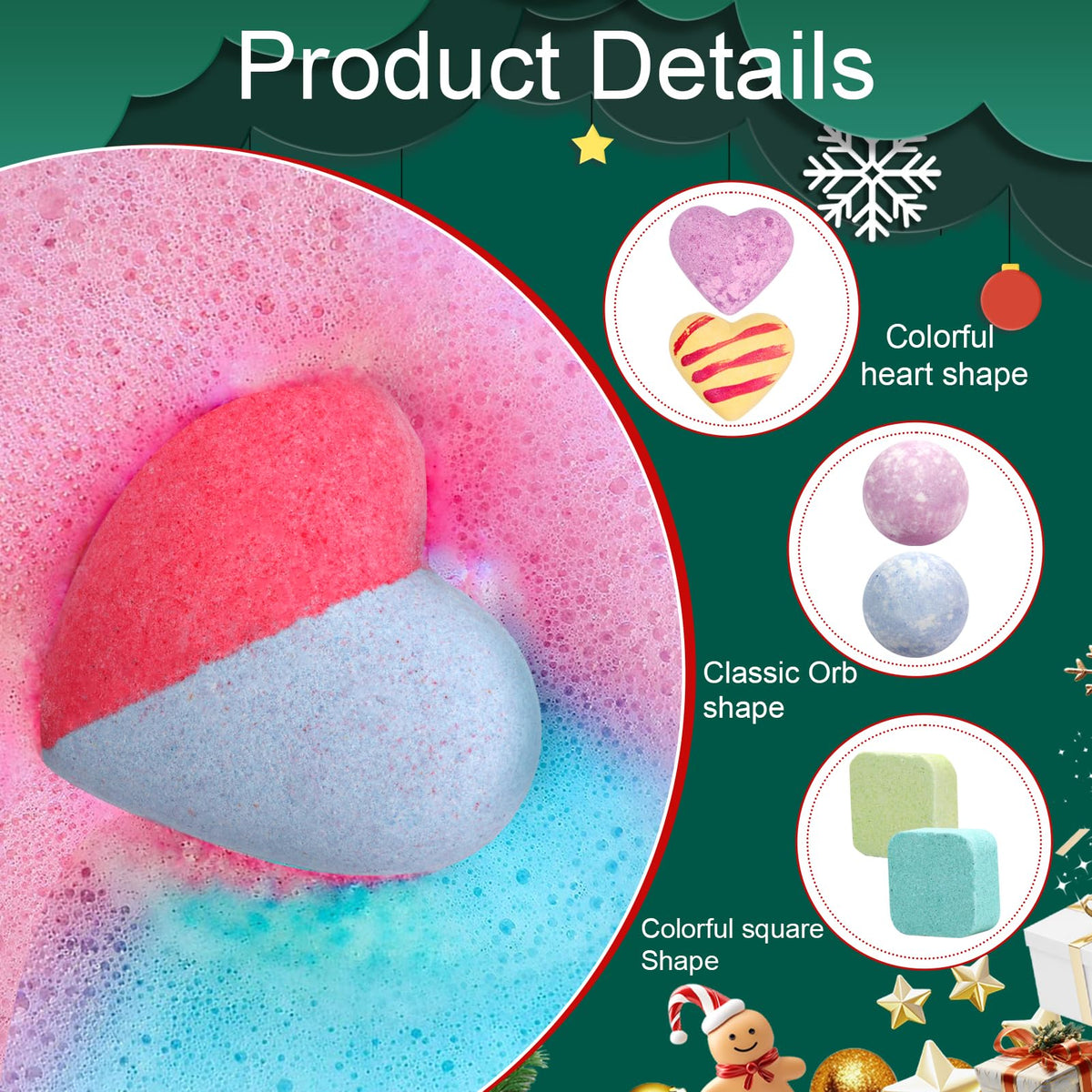 Bath Bomb Advent Box with 24 Wrapped Bath Bombs in 14 Scents and a Red Merry Christmas Design