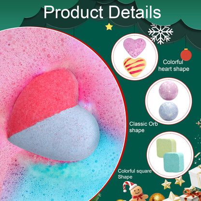Bath Bomb Advent Box with 24 Wrapped Bath Bombs in 14 Scents and a Red Merry Christmas Design