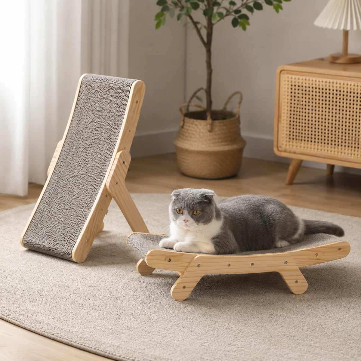 Wooden Arch Shaped Cat Scratching Board with Sloped Rest Area