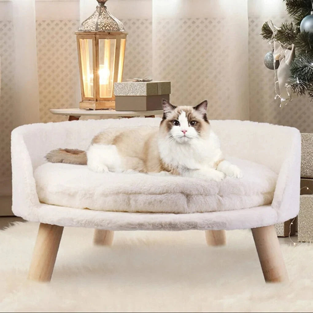 Elevated Circular Cat and Dog Lounger with Timber Legs and Detachable Padded Insert
