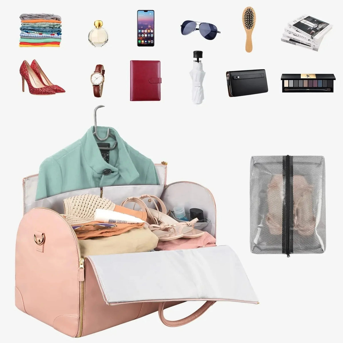 Foldable Suit Cover Travel Case with Inner Storage Compartments and Carry Strap