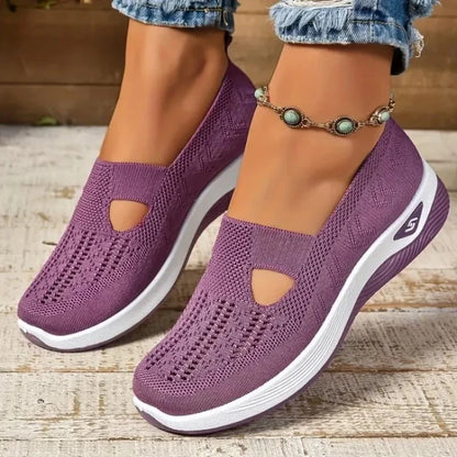 Ladies Breathable Knit Upper Trainers with Cushioned Insole and Lace Up Closure