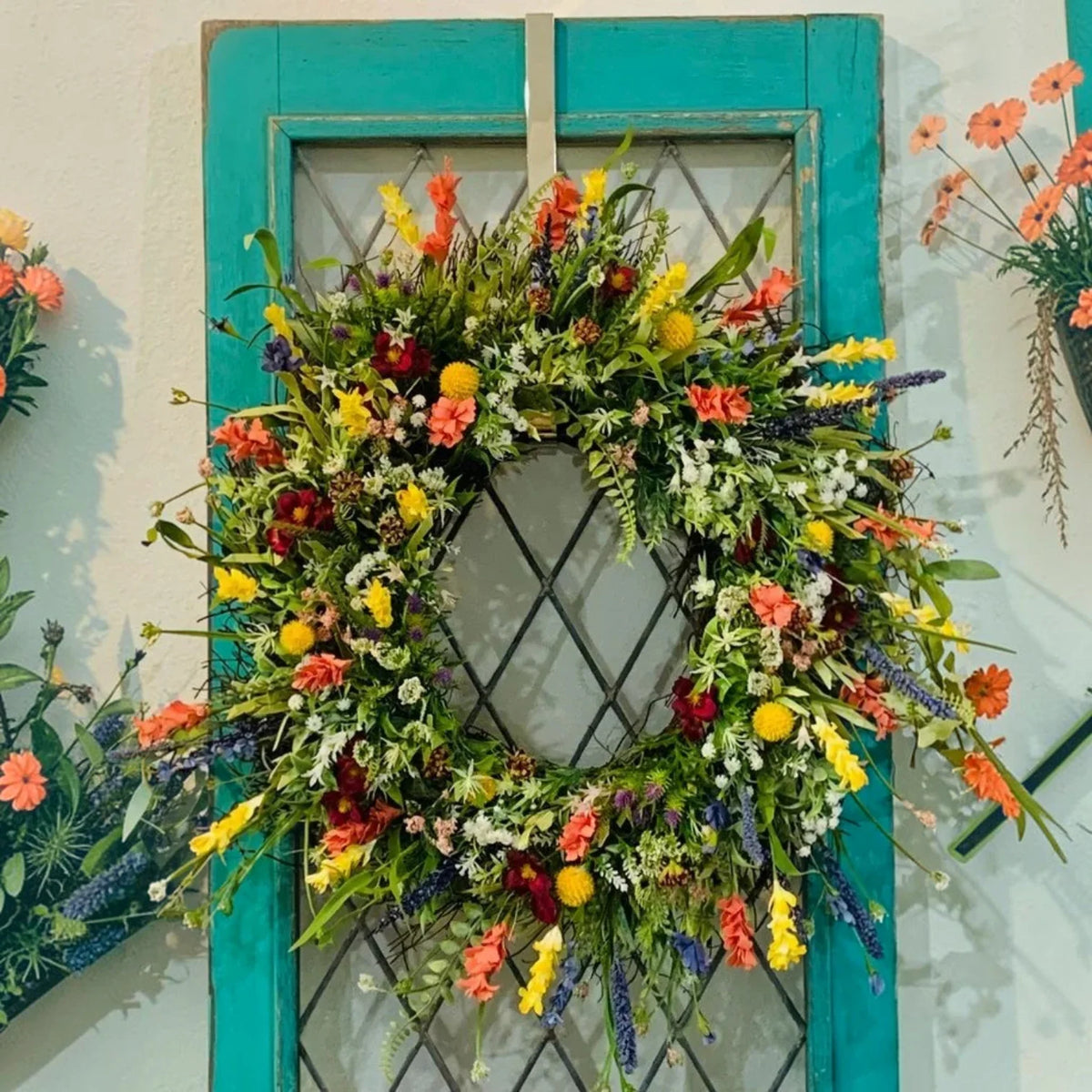 Bluebonnet and Indian Paintbrush Artificial Door Hanging Garland, 20 Inch Round