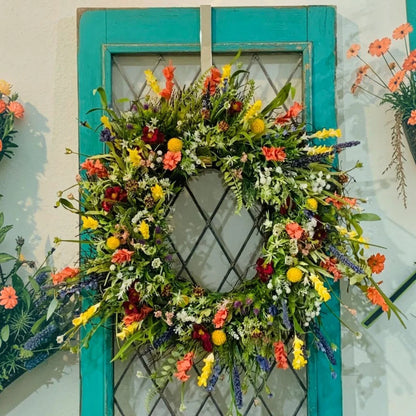 Bluebonnet and Indian Paintbrush Artificial Door Hanging Garland, 20 Inch Round