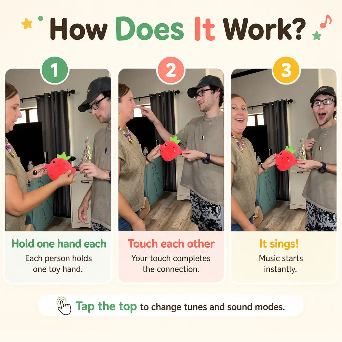 Touch Sensor Stuffed Animal Toy with Sound and Movement Reactions