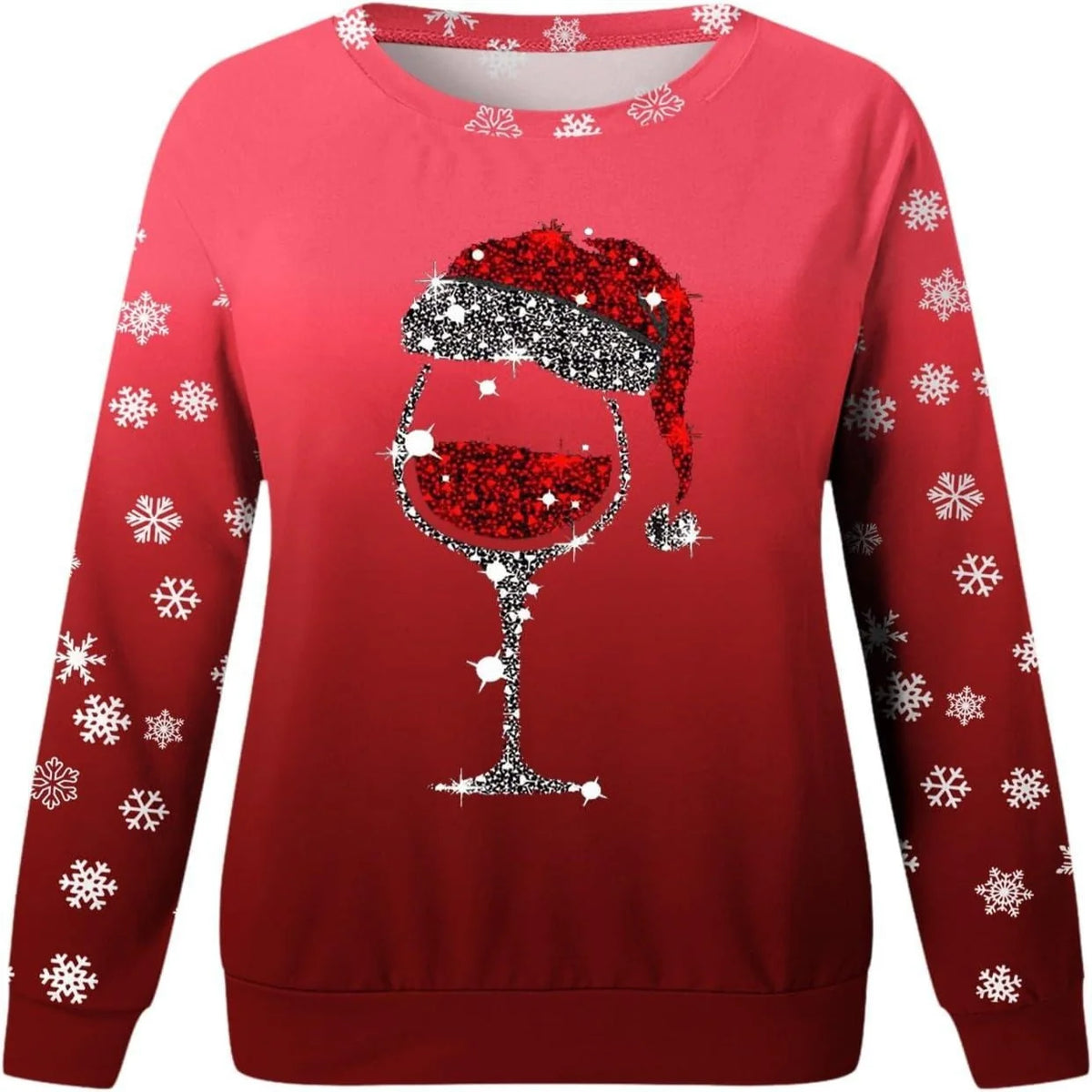 Ladies Christmas Themed Loose Pullover Jumper, Round Neckline and Long Sleeves