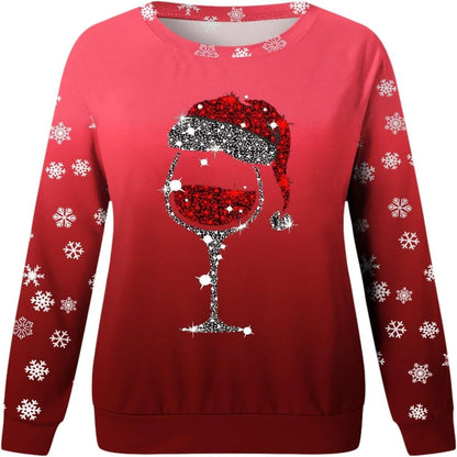 Ladies Christmas Themed Loose Pullover Jumper, Round Neckline and Long Sleeves