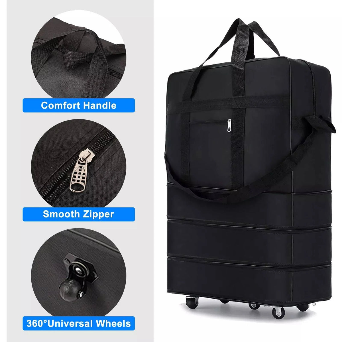 Extra Large Wheeled Travel Holdall, 42 Inch with Expandable Compartments and Spinner Wheels