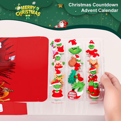 Holiday Figure Advent Box with 24 Small Plastic Collectibles in a Red, Black or Blue Box