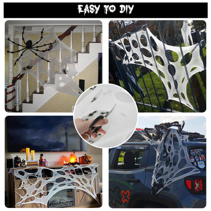 Stretch Web Netting Rolls 11.5 Feet Long with Ground Stakes for Halloween Porches Trees and Walls