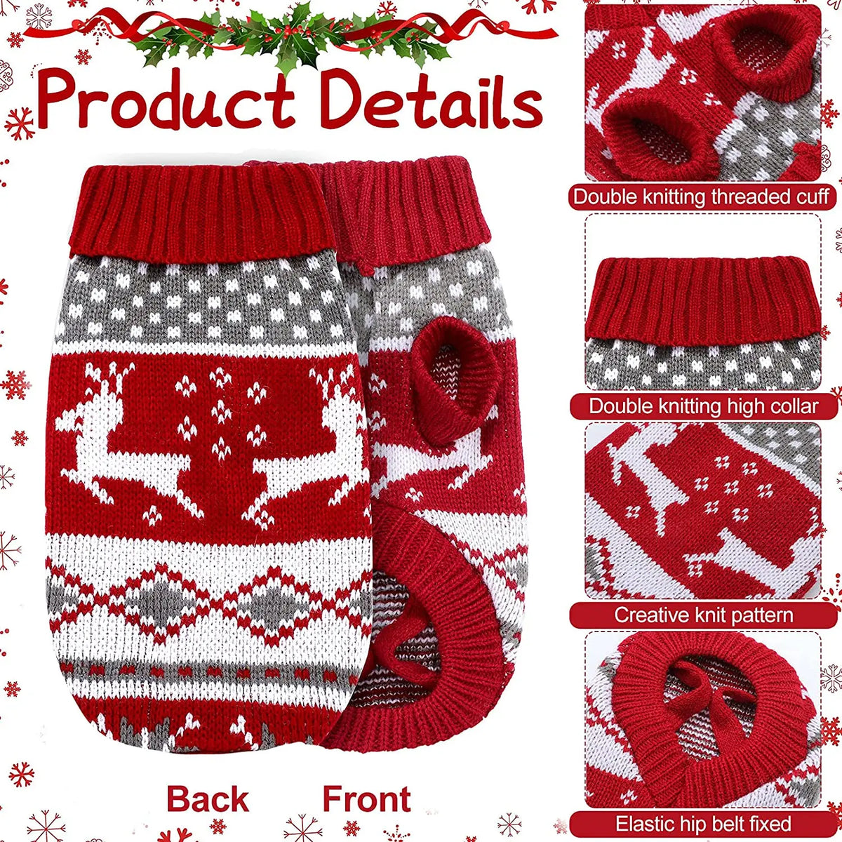 Christmas Themed Puppy Pullover Jumper with Stretch Collar and Warm Knit Fabric