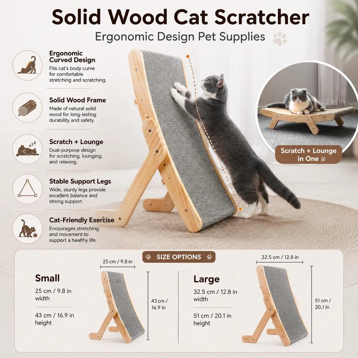 Wooden Arch Shaped Cat Scratching Board with Sloped Rest Area