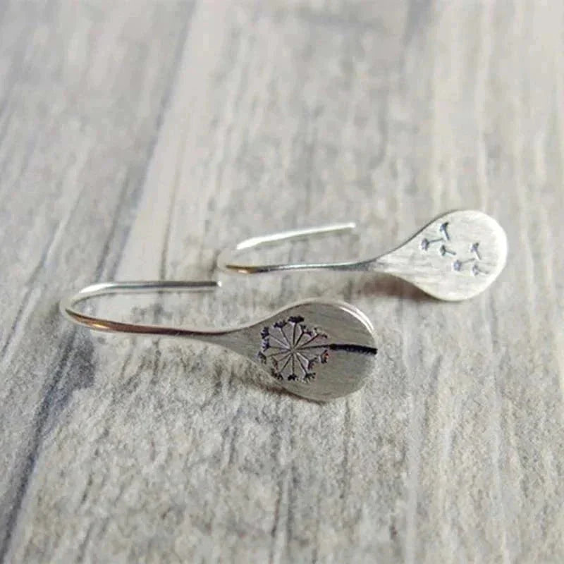 Women's 925 Silver Drop Earrings with Dandelion Wish Design and Fish Hook Backs