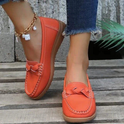 Ladies Genuine Leather Moccasin Style Flats with Cushioned Sole for Daily Wear