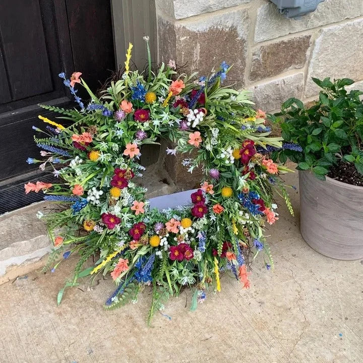 Bluebonnet and Indian Paintbrush Artificial Door Hanging Garland, 20 Inch Round