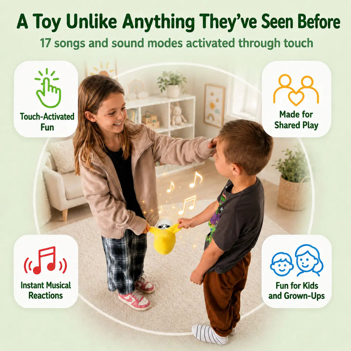 Touch Sensor Stuffed Animal Toy with Sound and Movement Reactions