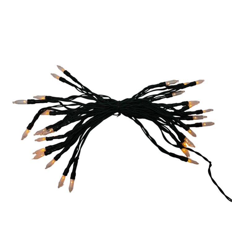 Orange String Lights for Halloween Porches Hedges and Gutter Lines