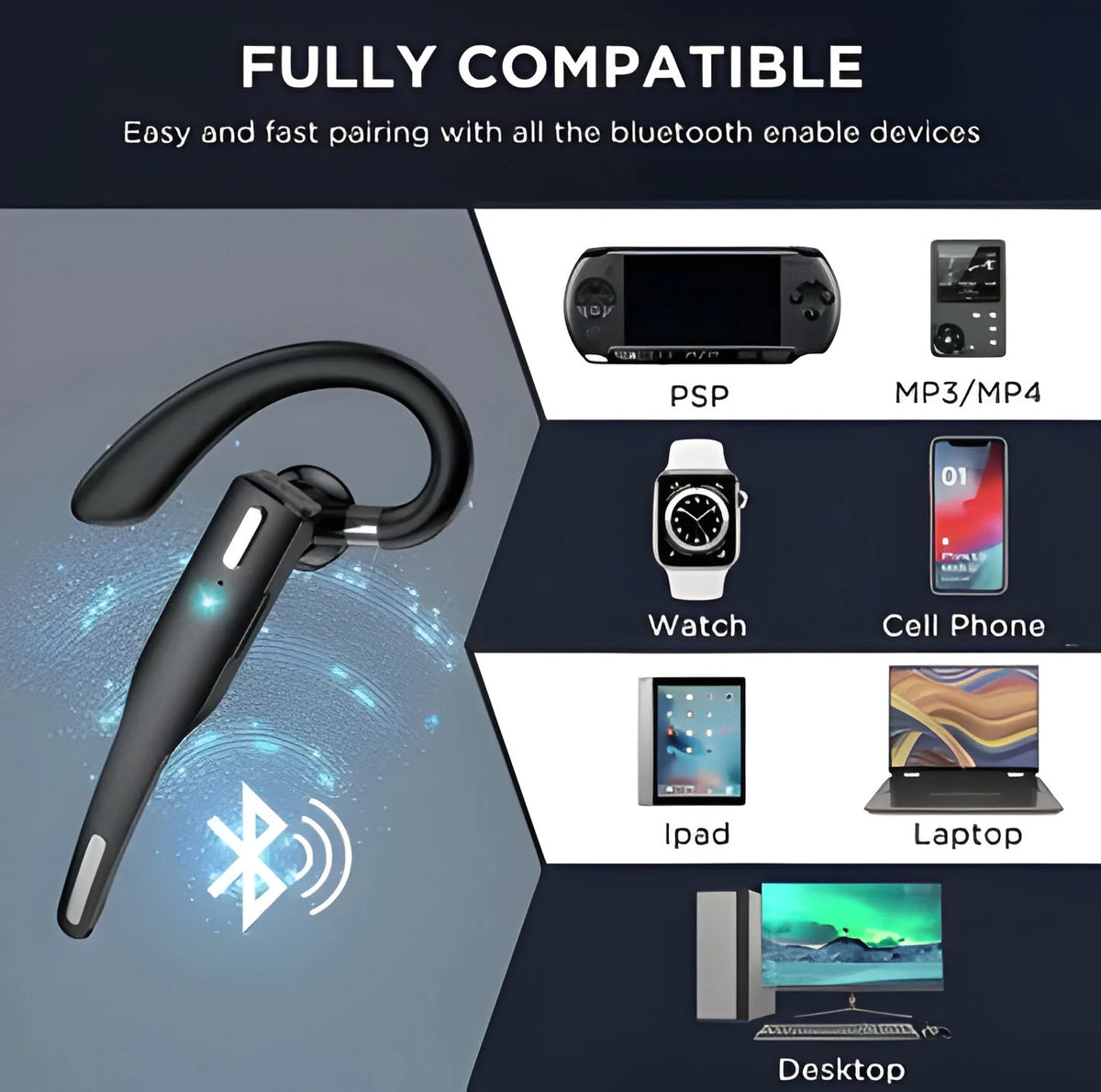 Bluetooth 5.1 Over Ear Driver Headset with Two Microphones and Boom Arm for Calls