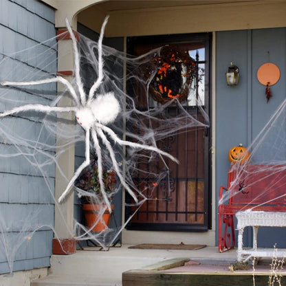Poseable Hairy Spider Trio with 12 Foot Web for Halloween Doorways Hedges and Rails in Black Or White