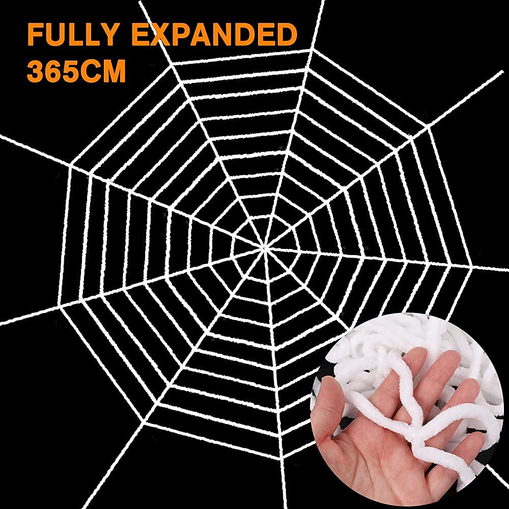 Poseable Hairy Spider Trio with 12 Foot Web for Halloween Doorways Hedges and Rails in Black Or White