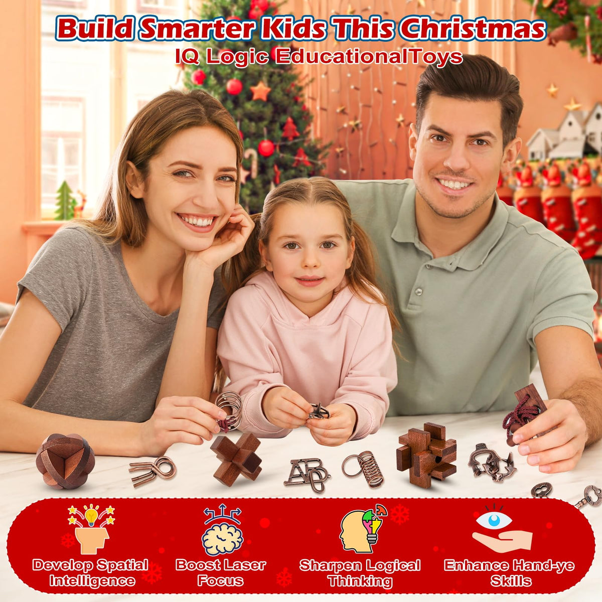 Brain Teaser Advent Box Packing 24 Interlocking Metal Ring and Wooden Block Puzzles for Puzzle Fans of Every Age