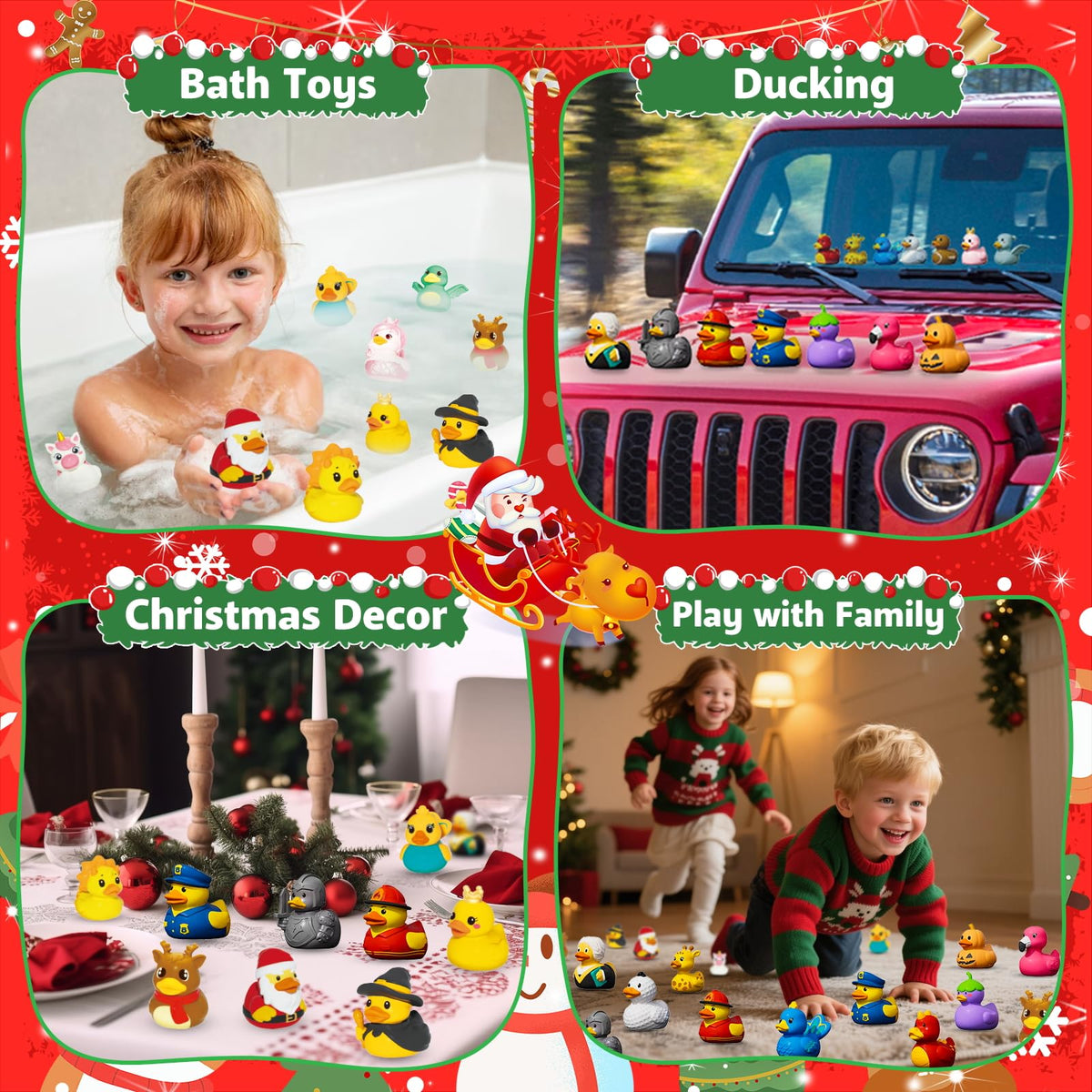 Twenty Four Piece Rubber Duck Holiday Calendar with Santa, Snowman, Unicorn and Elf Costume Ducks