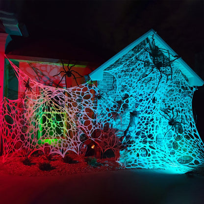 Stretch Web Netting Rolls 11.5 Feet Long with Ground Stakes for Halloween Porches Trees and Walls