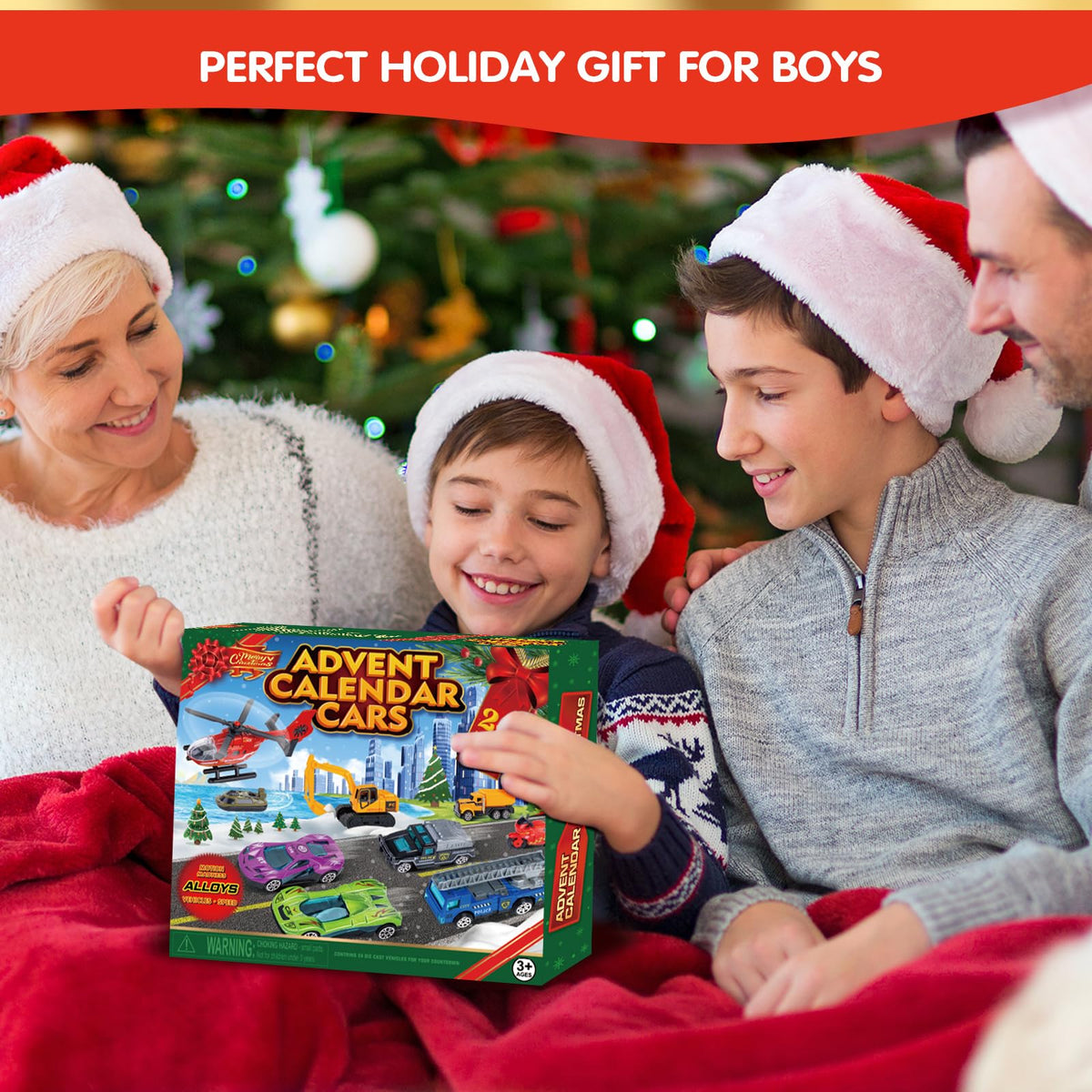 Advent Style Box of 24 Alloy Toy Vehicles Including Race Cars, Tanks and Helicopters with a Play Map