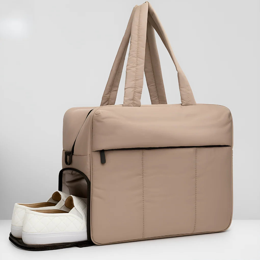 Padded Quilted Weekender Bag with Two Carry Straps and Zip Closure