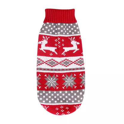 Christmas Themed Puppy Pullover Jumper with Stretch Collar and Warm Knit Fabric