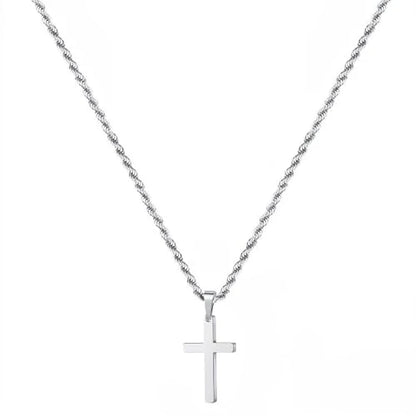 Mens Steel Crucifix Charm Chain, Silver Tone with Clasp Fastening