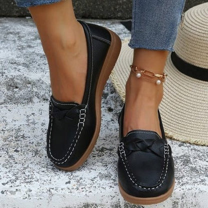 Ladies Genuine Leather Moccasin Style Flats with Cushioned Sole for Daily Wear
