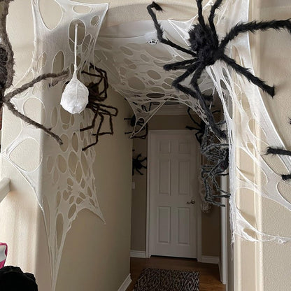 Stretch Web Netting Rolls 11.5 Feet Long with Ground Stakes for Halloween Porches Trees and Walls