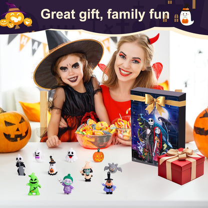 Holiday Figure Advent Box with 24 Small Plastic Collectibles in a Red, Black or Blue Box