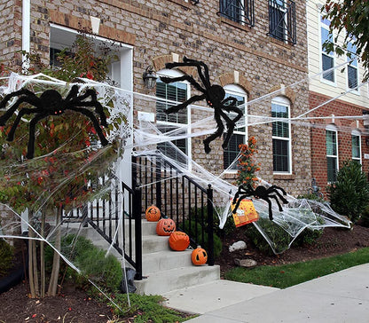 Poseable Hairy Spider Trio with 12 Foot Web for Halloween Doorways Hedges and Rails in Black Or White