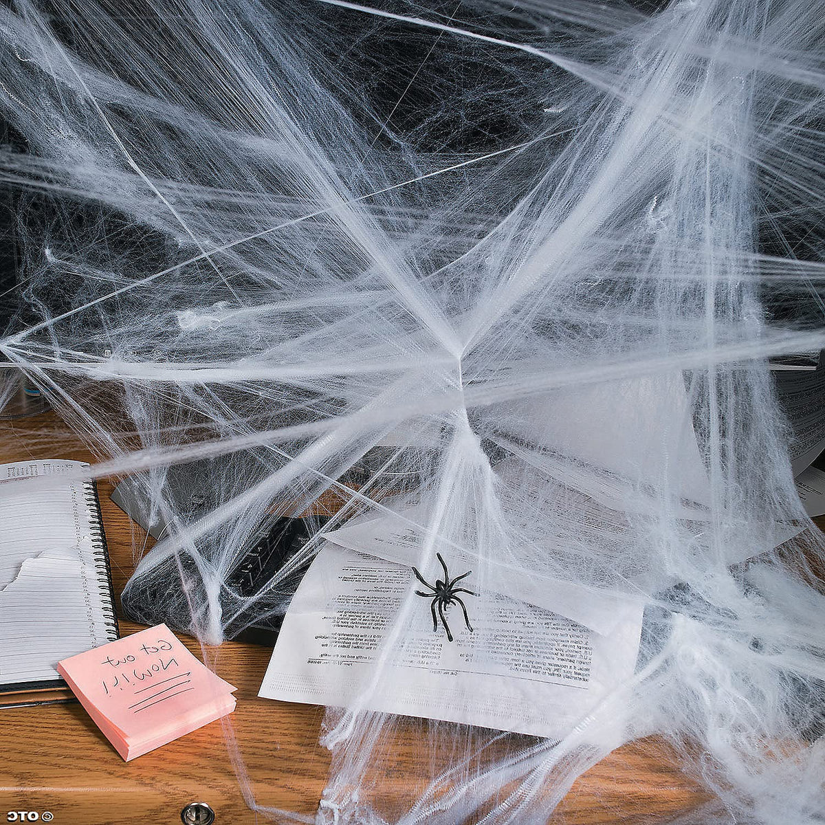 Soft Cotton Web with Ten Glowing and Ten Black Spiders for Halloween Doors and Corners