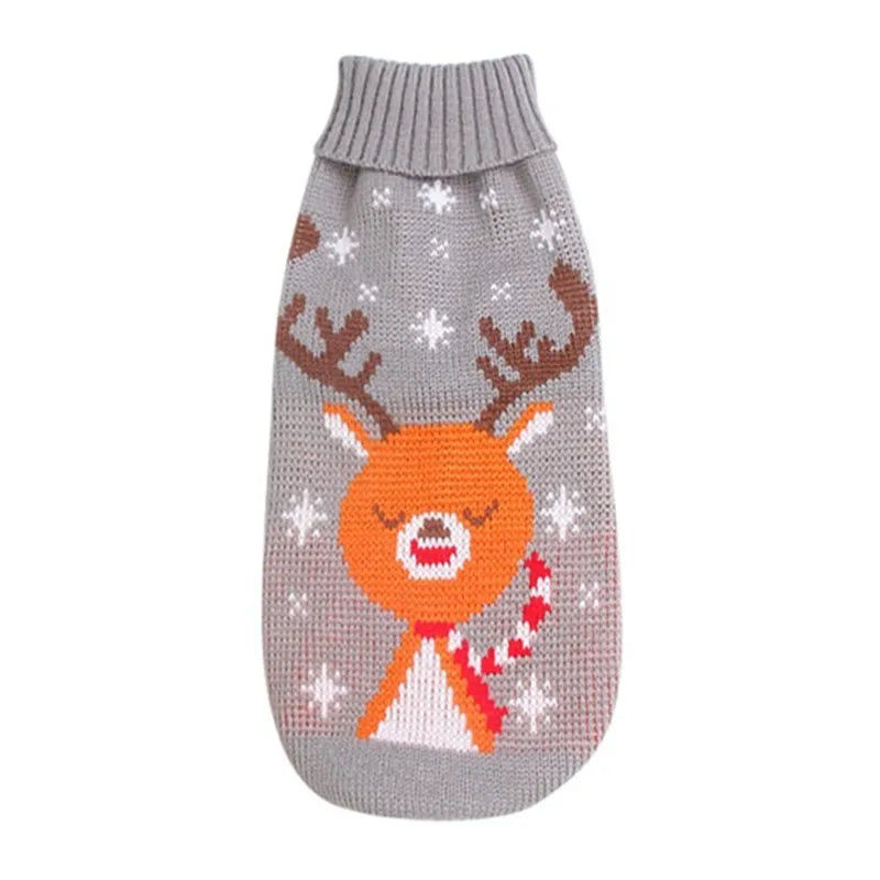 Christmas Themed Puppy Pullover Jumper with Stretch Collar and Warm Knit Fabric